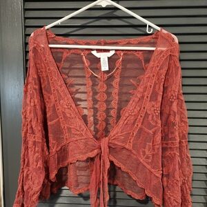 LC Lauren Conrad Terracotta Lace Cardigan